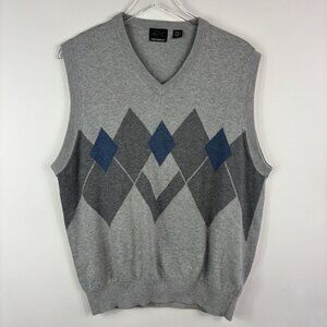 Greg Norman Mens Sweater Vest M Gray blue Golf Argyle Spring Preppy Academia